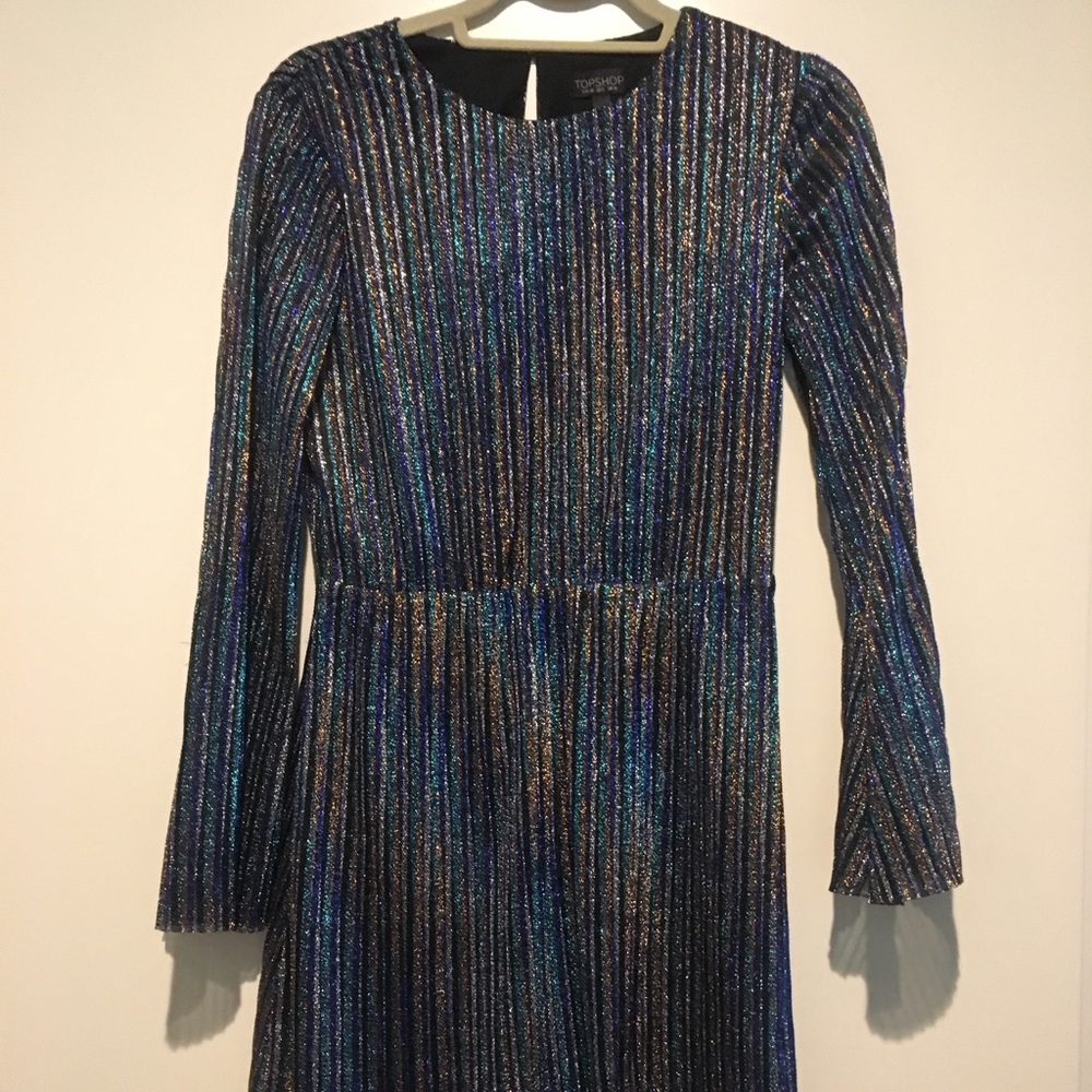 TopShop Glitter Strip Pleated Dress